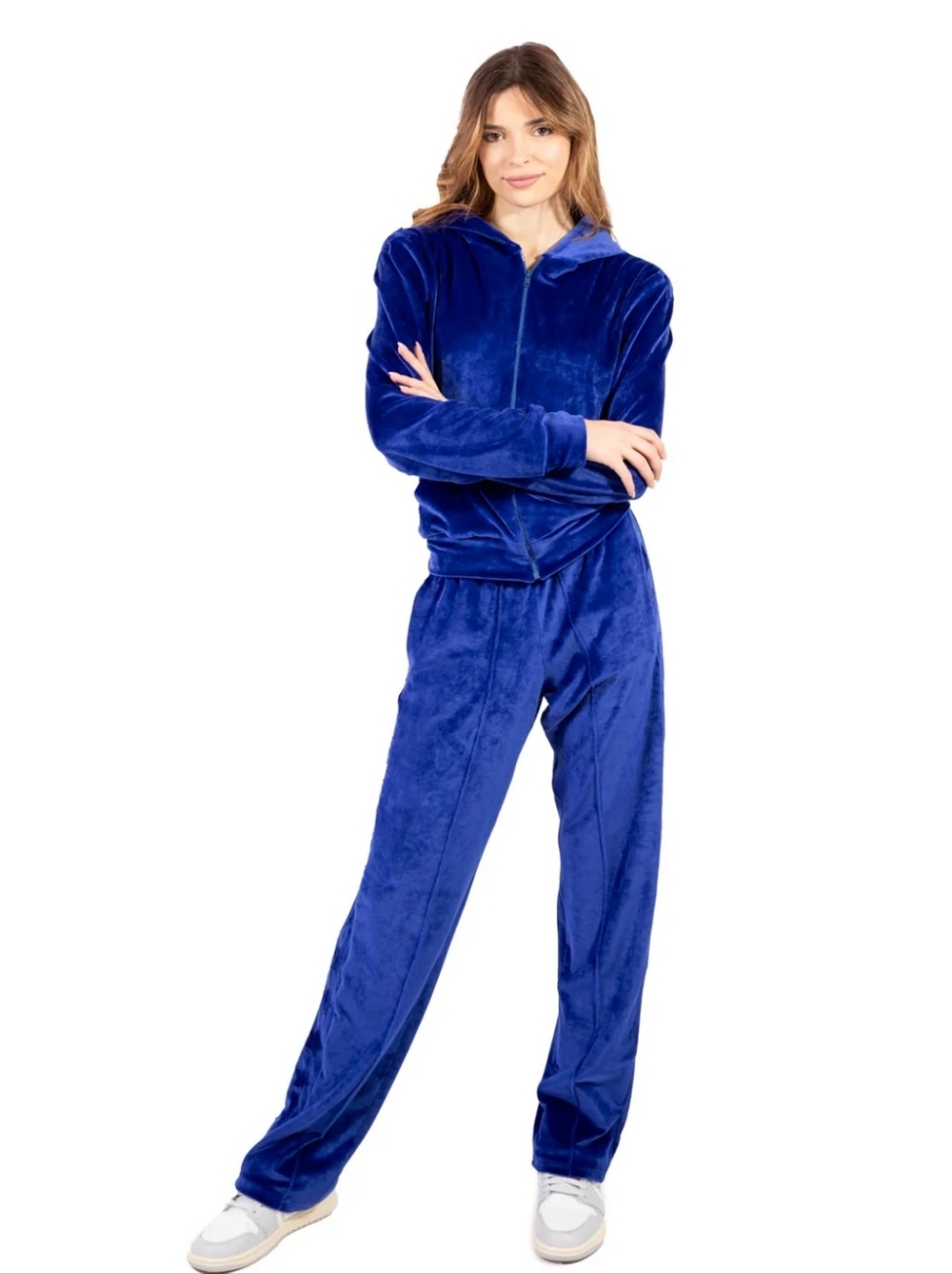 Forever 21 Royal Blue Velvet Zip Hoodie & Joggers Set